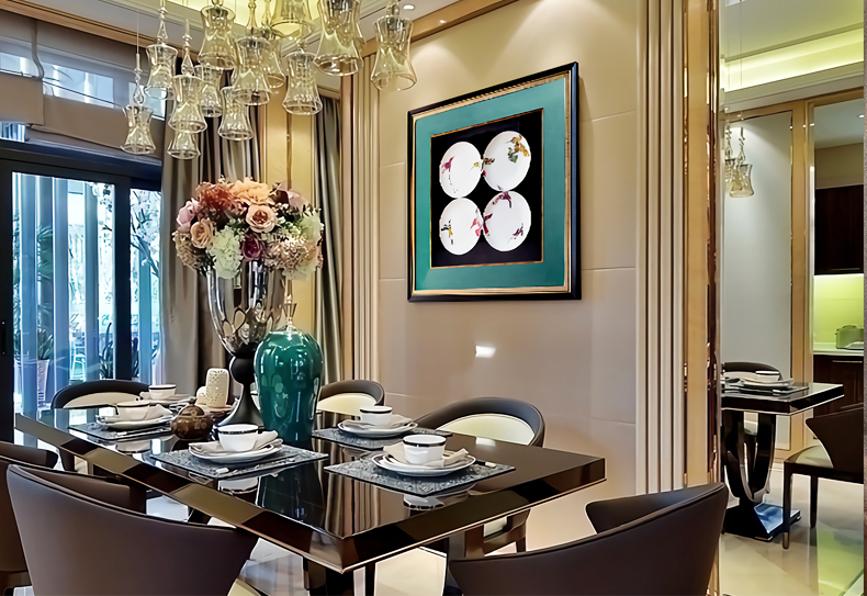 設(shè)計師樣板間實物盤子畫 現(xiàn)代輕奢餐廳玄關(guān)立體掛畫 錦瓷