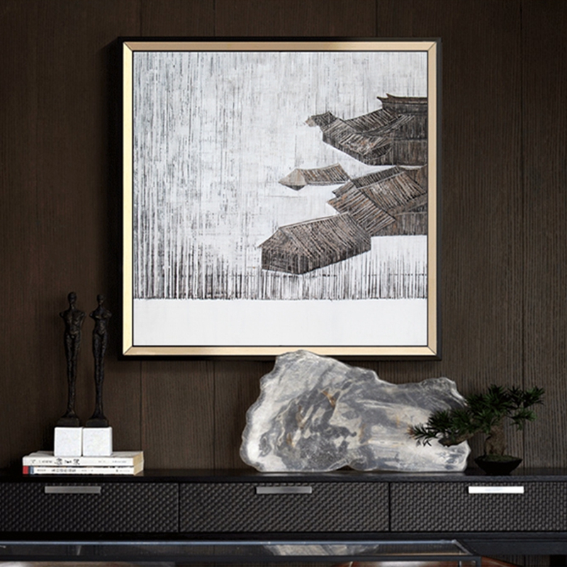 新中式客廳裝飾畫 臥室原創(chuàng)純手繪畫 玄關(guān)環(huán)保PS框掛畫 村莊